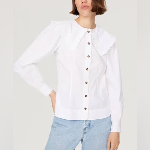 Ganni Frill Collar Poplin Shirt - Picture 1 of 6